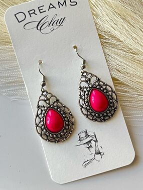 Pink Teardrop Filigree Earrings